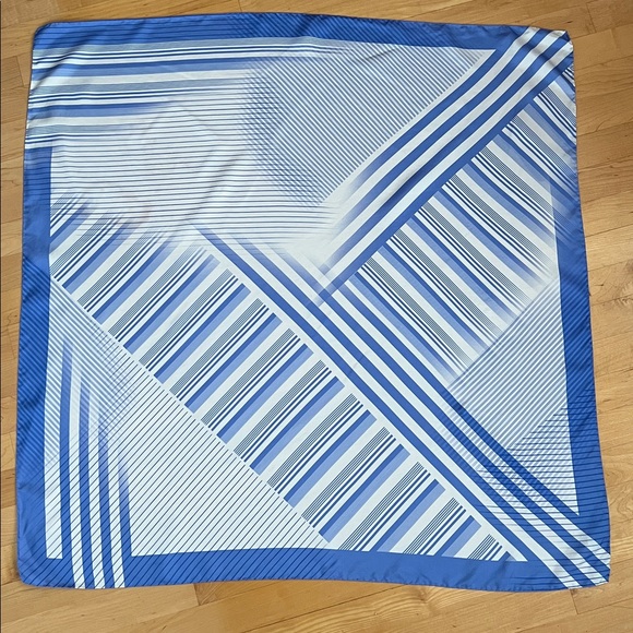 💙Blue Stripe Square Silk Neck Hair Scarf by Lafayette 148 - Picture 6 of 17